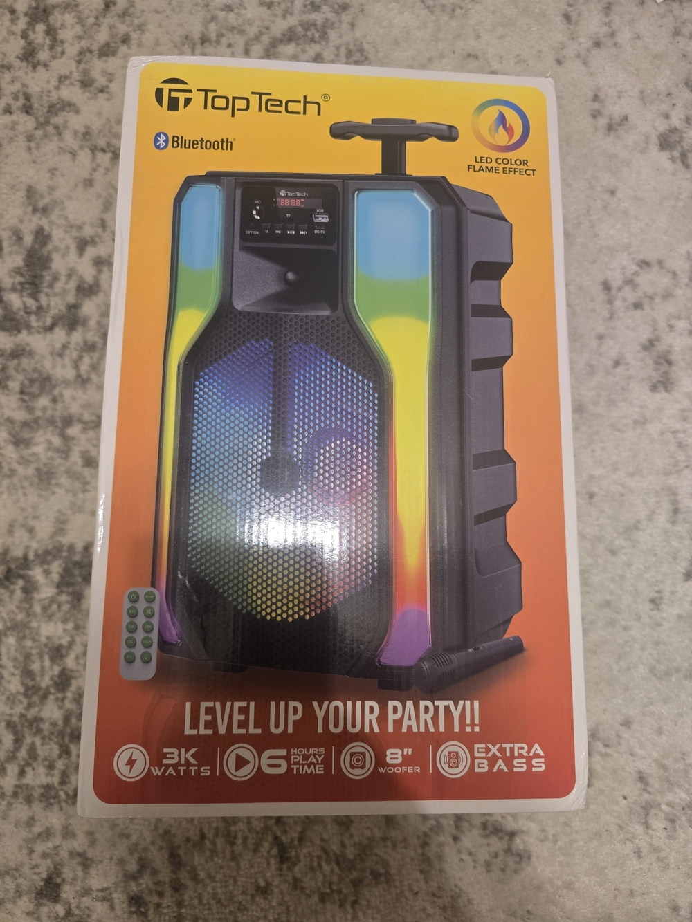 Bluetooth Portable Party Speaker with LED Color Flame Effect - Black